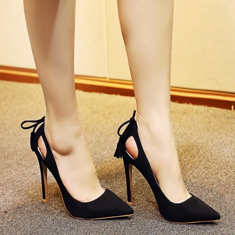 Elegant Black Pointed High Heel Dress Shoes Women Stiletto Sexy Dress ...