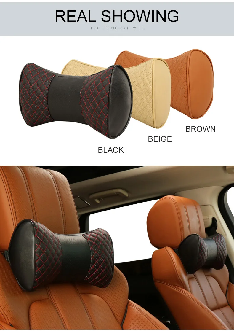 Genuine Leather Headrest Neck Pillow Car Auto Seat Cover Head Neck Rest