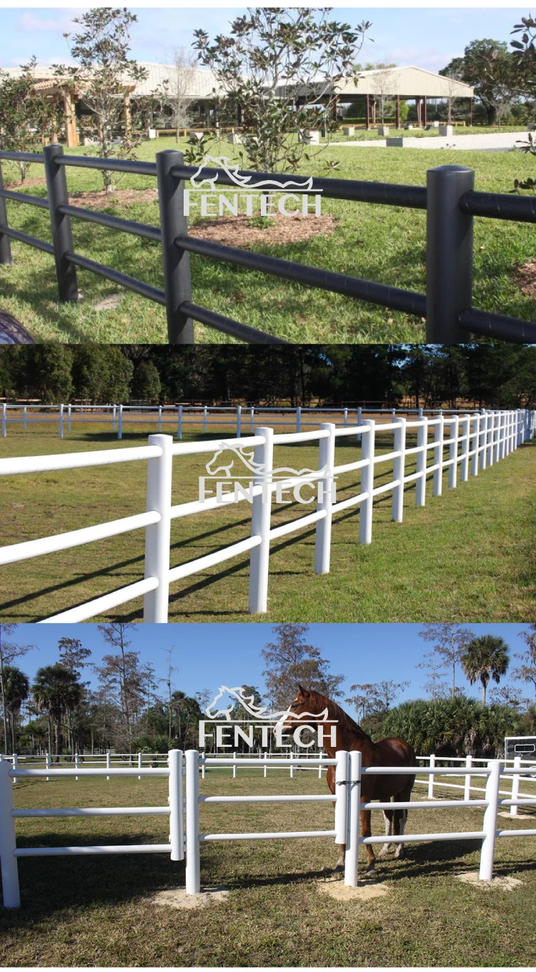 Fentech Pvc Vinyl Plastic Round Pipe Rail Used Horse Paddock Fence