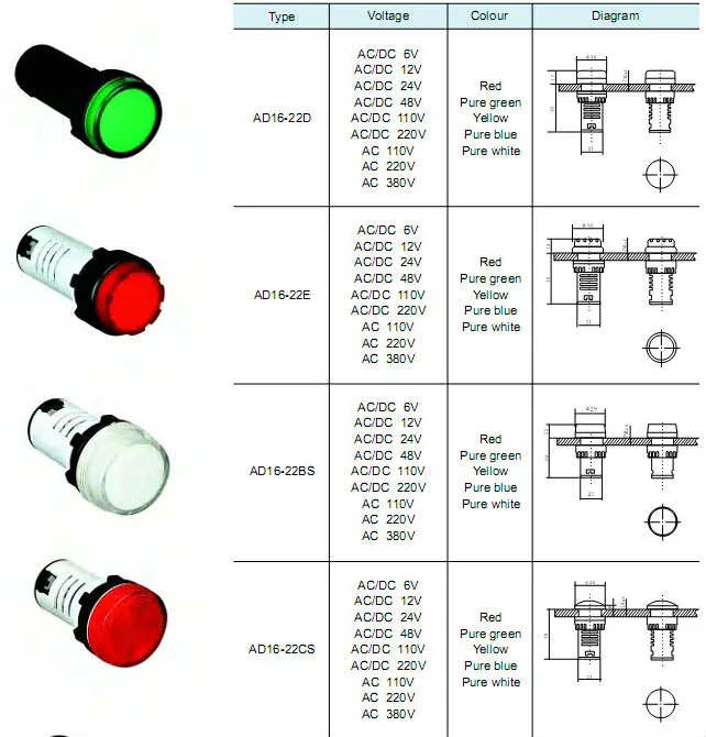 Super Quality Ad16-22d/s Three Phase Indicator Lights With Many Color ...