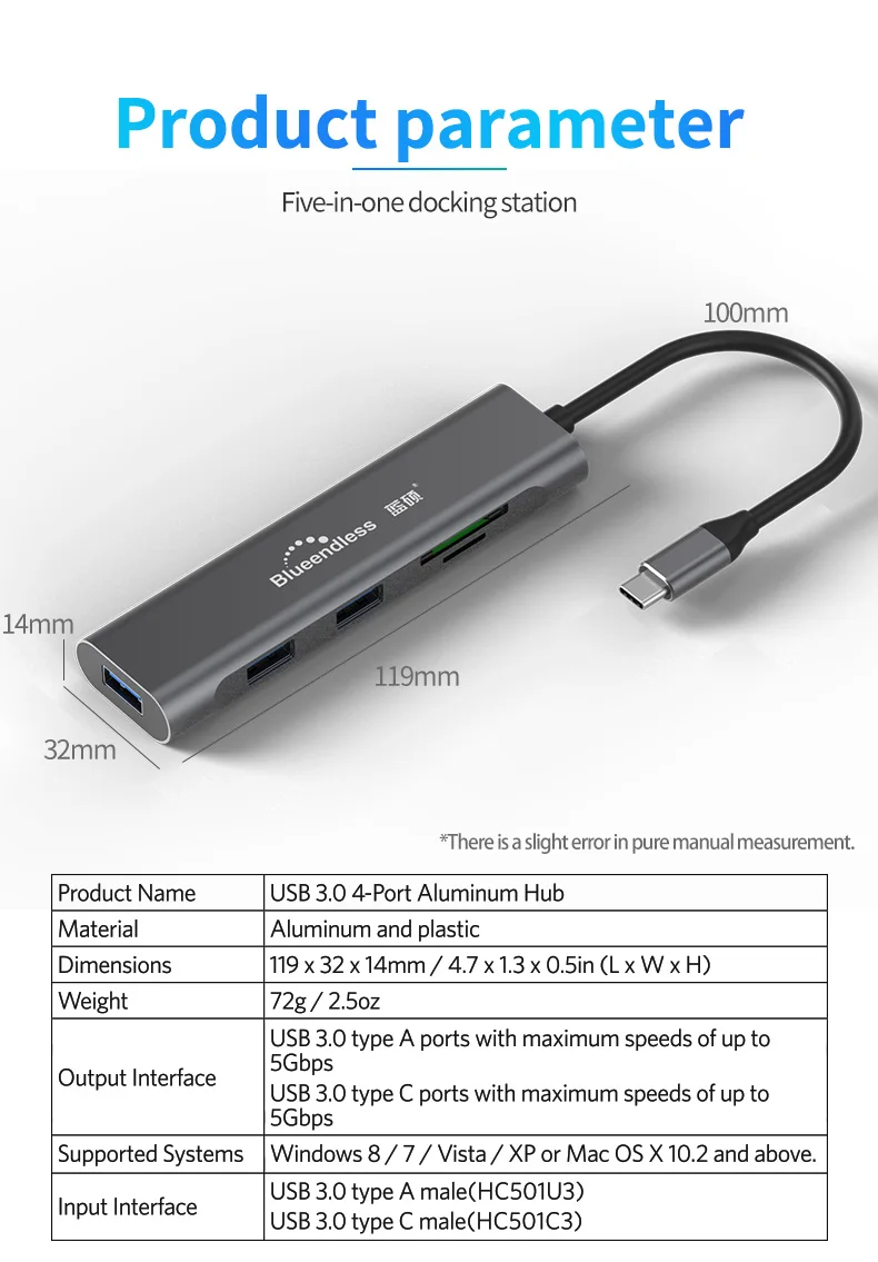 Blueendless Bs Hc501c3 Usb C Hub Aluminum Usb Docking Station For Pc ...