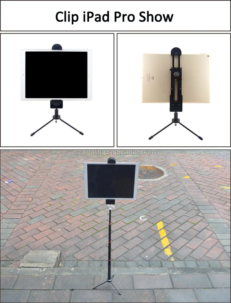 Ultralong Arm 1/4" Tablet Clamp Pad Stand Tripod Holder For Ipad Pro
