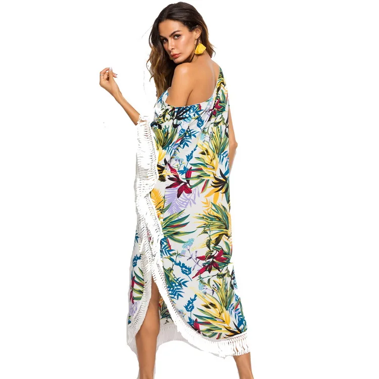 2019 Wholesale Latest Low Moq Viscose Fabric Off One Shoulder Asymmetrical Bohemian Dress Beach Wear Dress For Women