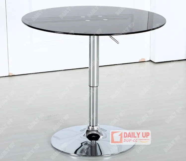 Promote 2016 Modern Design Glass Dining Table Height Adjustable Round Dining Table And Chair Electroplate Frame Base for Sale