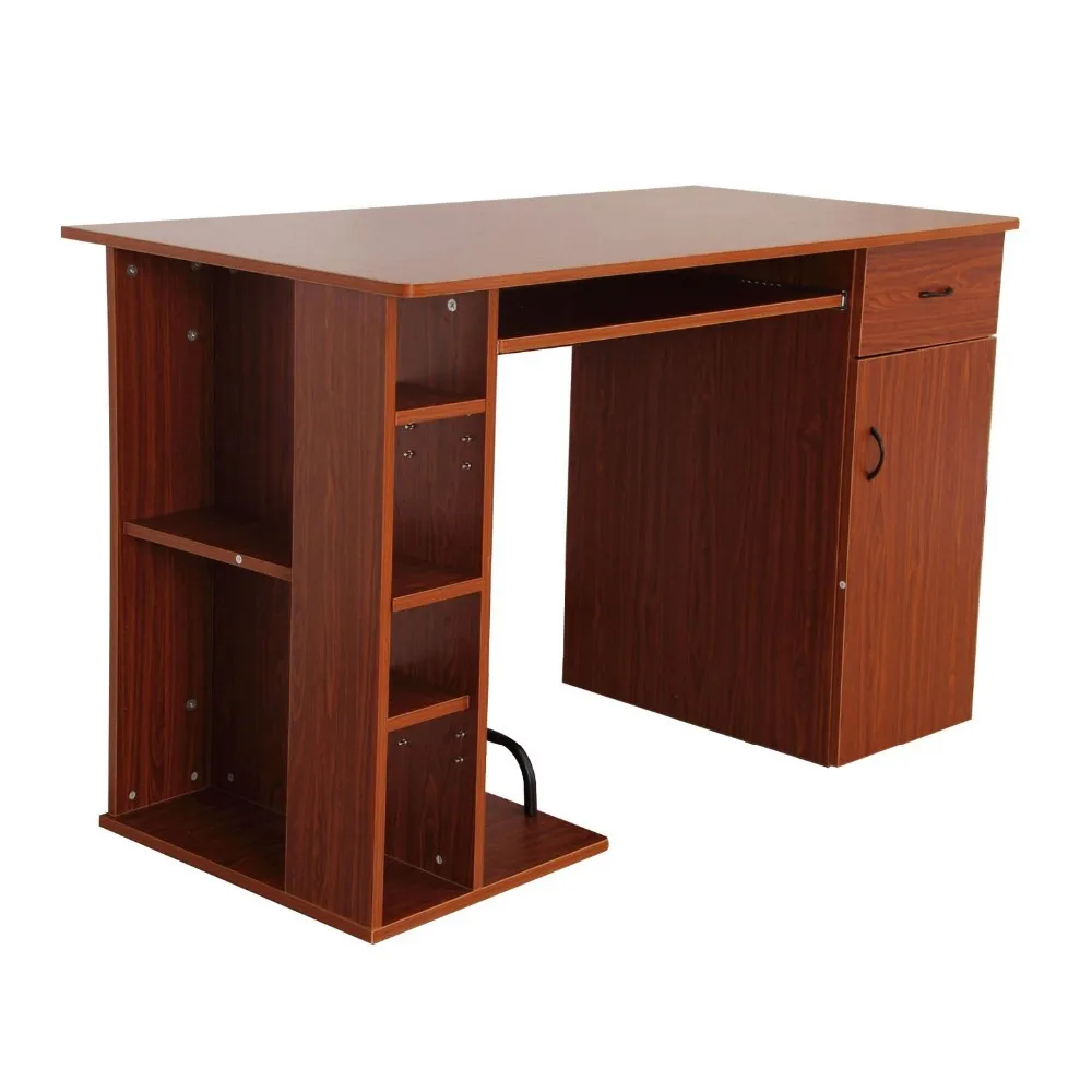 Mobile Tall Wooden Computer Desk With Keyboard Cd Rack 