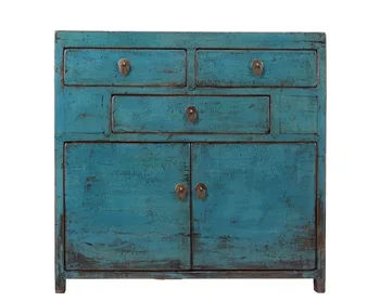 Rustic Wood Furniture Distressed Cabinet In Dark Blue View