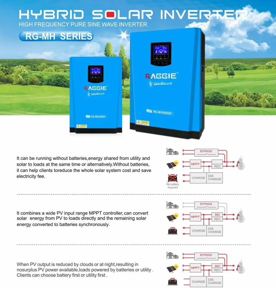 Raggie 3kw Hybrid Inverter Solar With 80a Mppt Controller 120-500v Pv ...