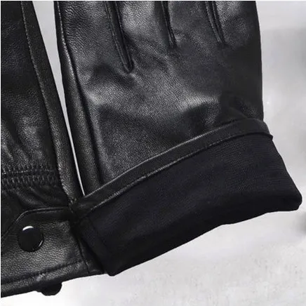 Mens Fashion Button Classic Soft Sheepskin Thin Running Leather Gloves