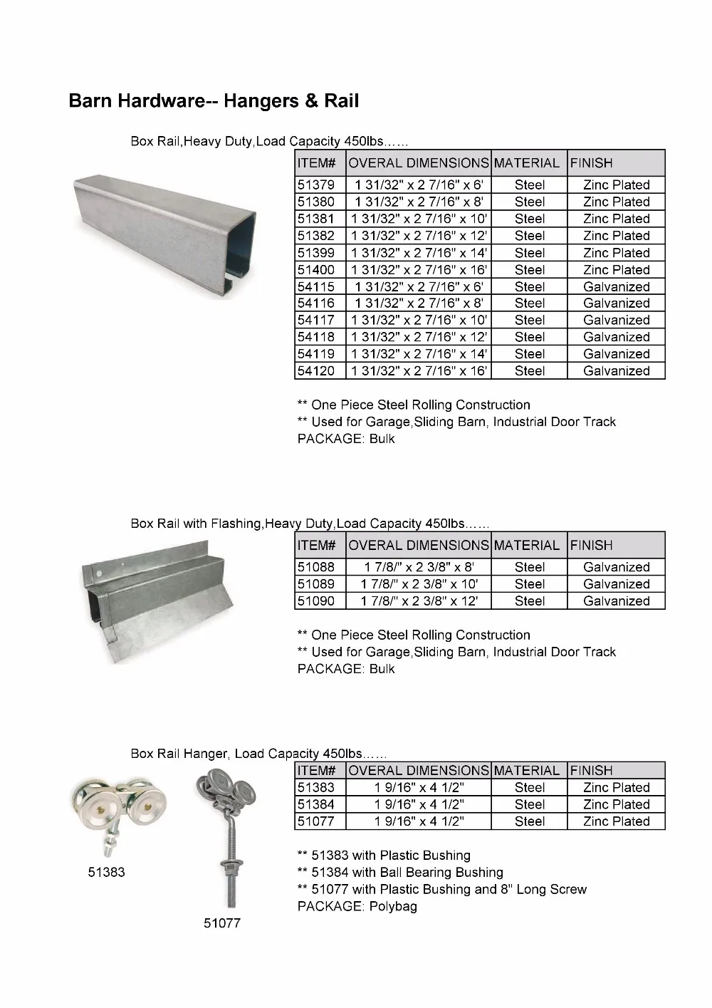 Heavy Duty Box Rail With Flashing For Sliding Garage Barn Door Hardware