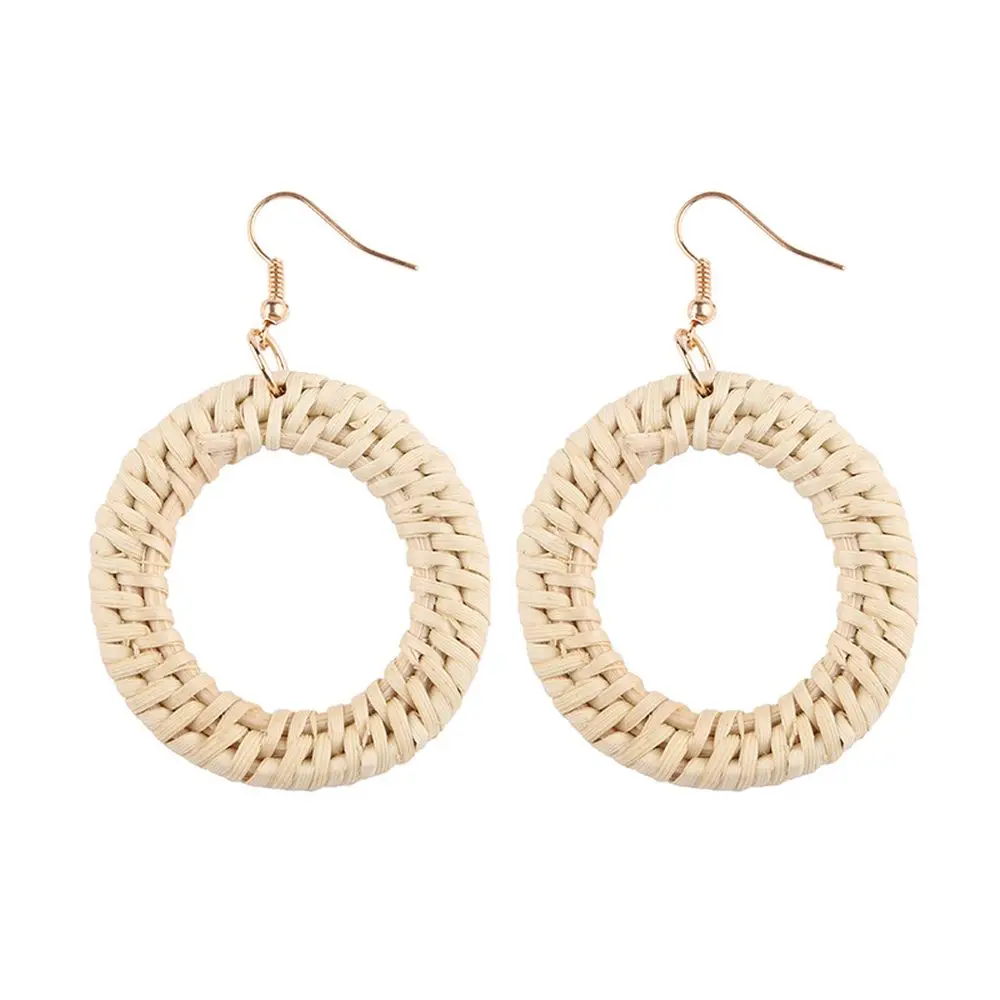 Handmade Straw Rattan Braided Raffia Wrapped Earrings Natural Concise ...
