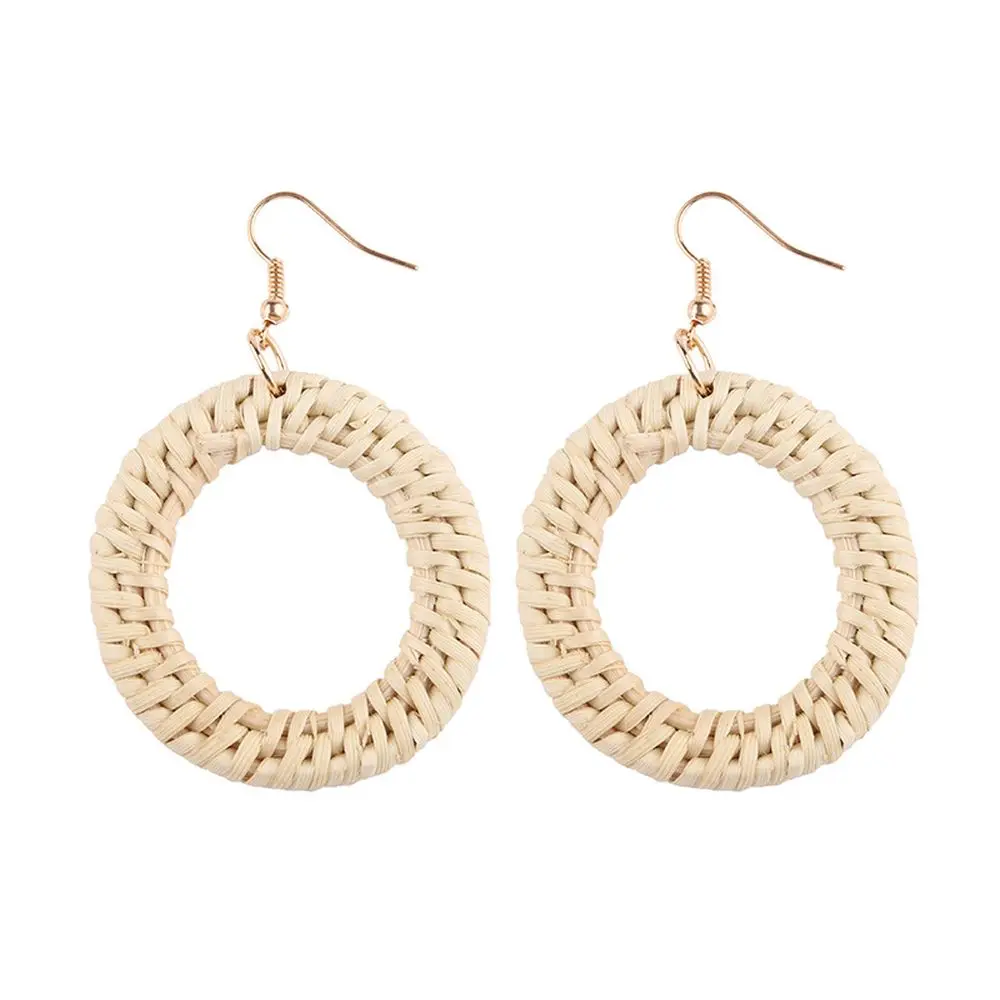 Woven Rattan Earrings Boho Straw Wicker Braid Drop Dangle Earrings