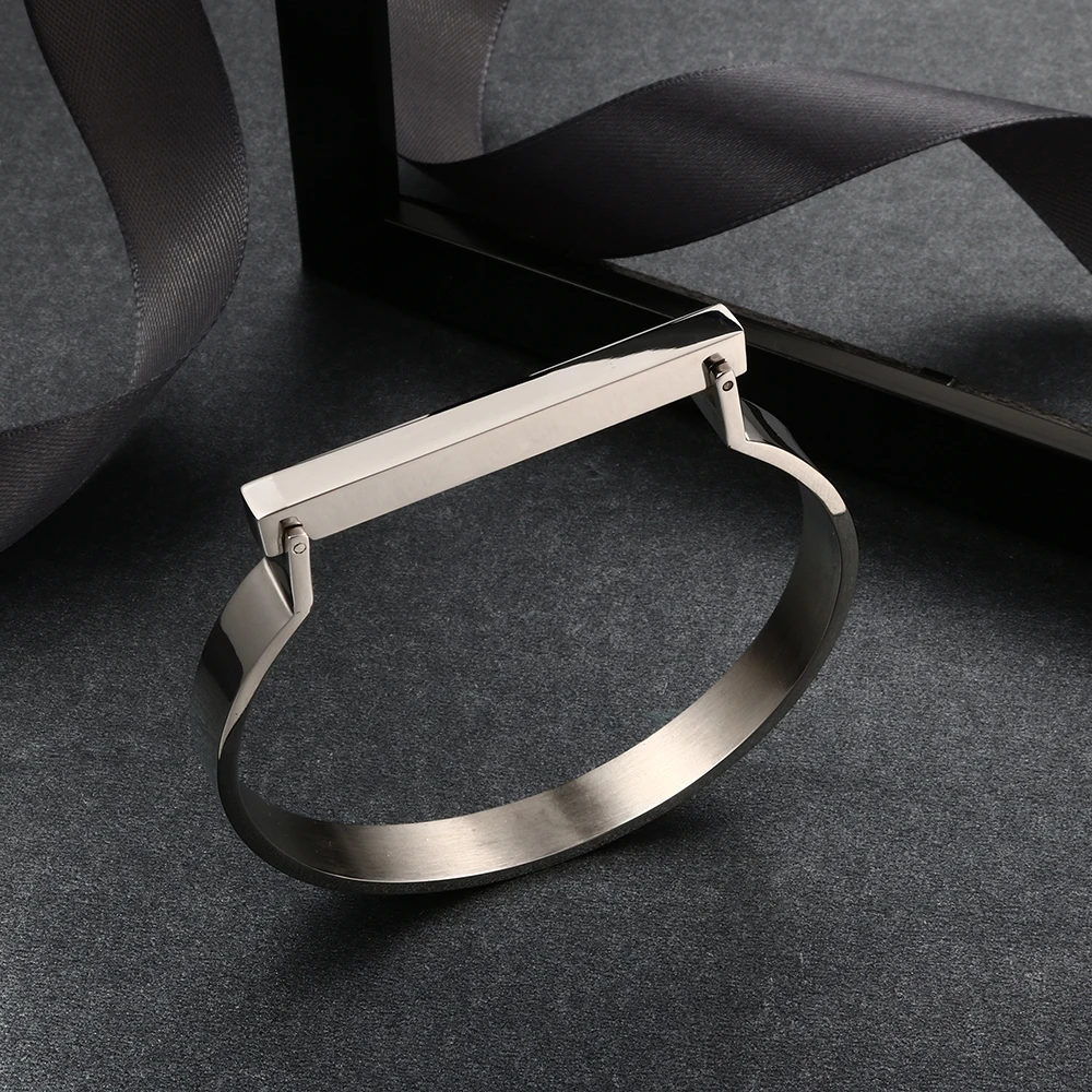 不锈钢高抛光刻空白酒吧手镯手镯女士男士奢华品牌婚礼派对珠宝礼物