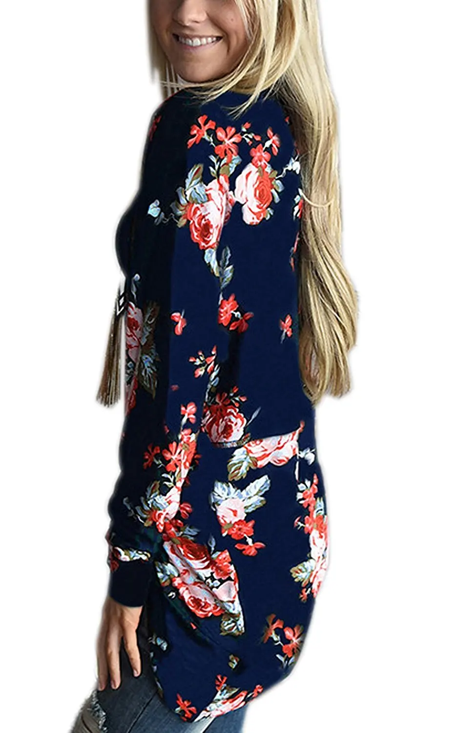 Pxmoda Womens Boho Long Sleeve Floral Print Cardigans Casual Kimono Wrap Coverup Tops Outwear