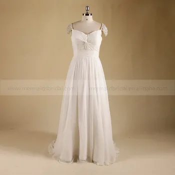 High Quality Chiffon Civil Summer Simple Ivory Wedding Dress Real