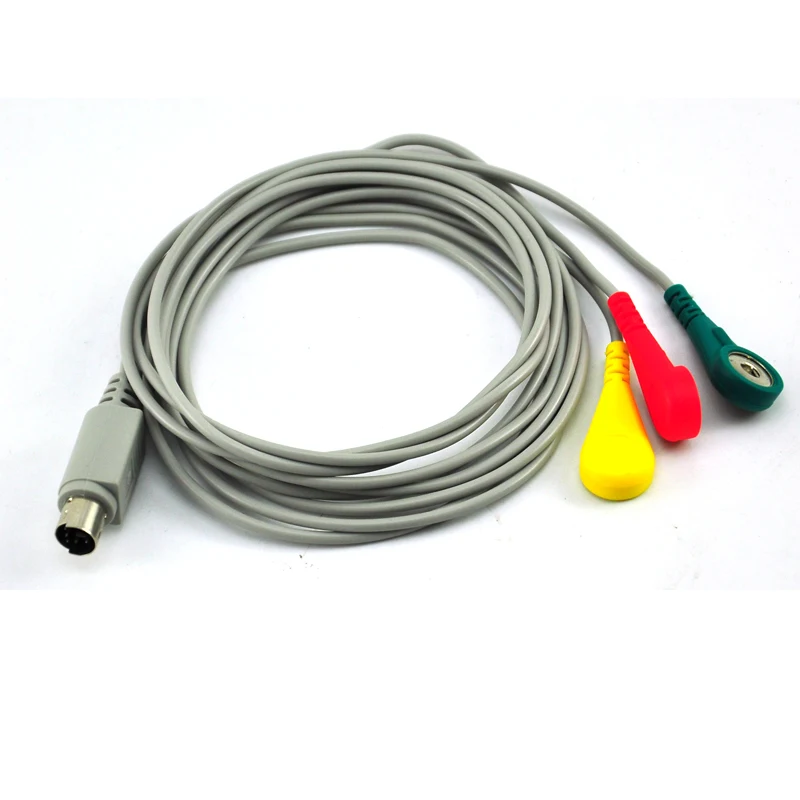 3 Leads Ekg Emg Eeg Ecg Snap Electrode Lead Wire Cable Buy 3 Leads