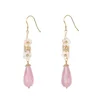 shell flower drop earrings 925 silver jewelry gold plated with genuine rose quartz pink crystal