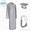 High School Shiny Sliver 100%Polyester Graduation Cap Gown & Tassel