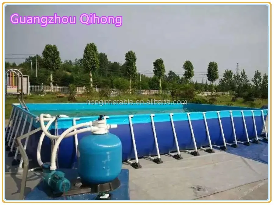 Commercial Grade Rectangular Metal Frame Swimming Pool With Inflatable ...
