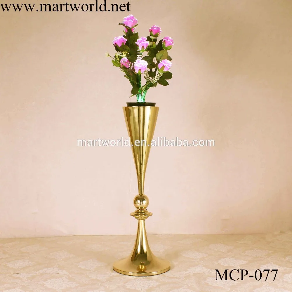 Champagne Gold Vase With Wedding Pillars Centerpiece For Wedding Flower