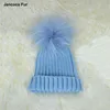 Kids Baby Winter Knitted Hats Fashion Fur Pompom Hat For Children Warm