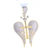 mens 22k gold plated hiphop jewelry crystal cross pendant with angel wing