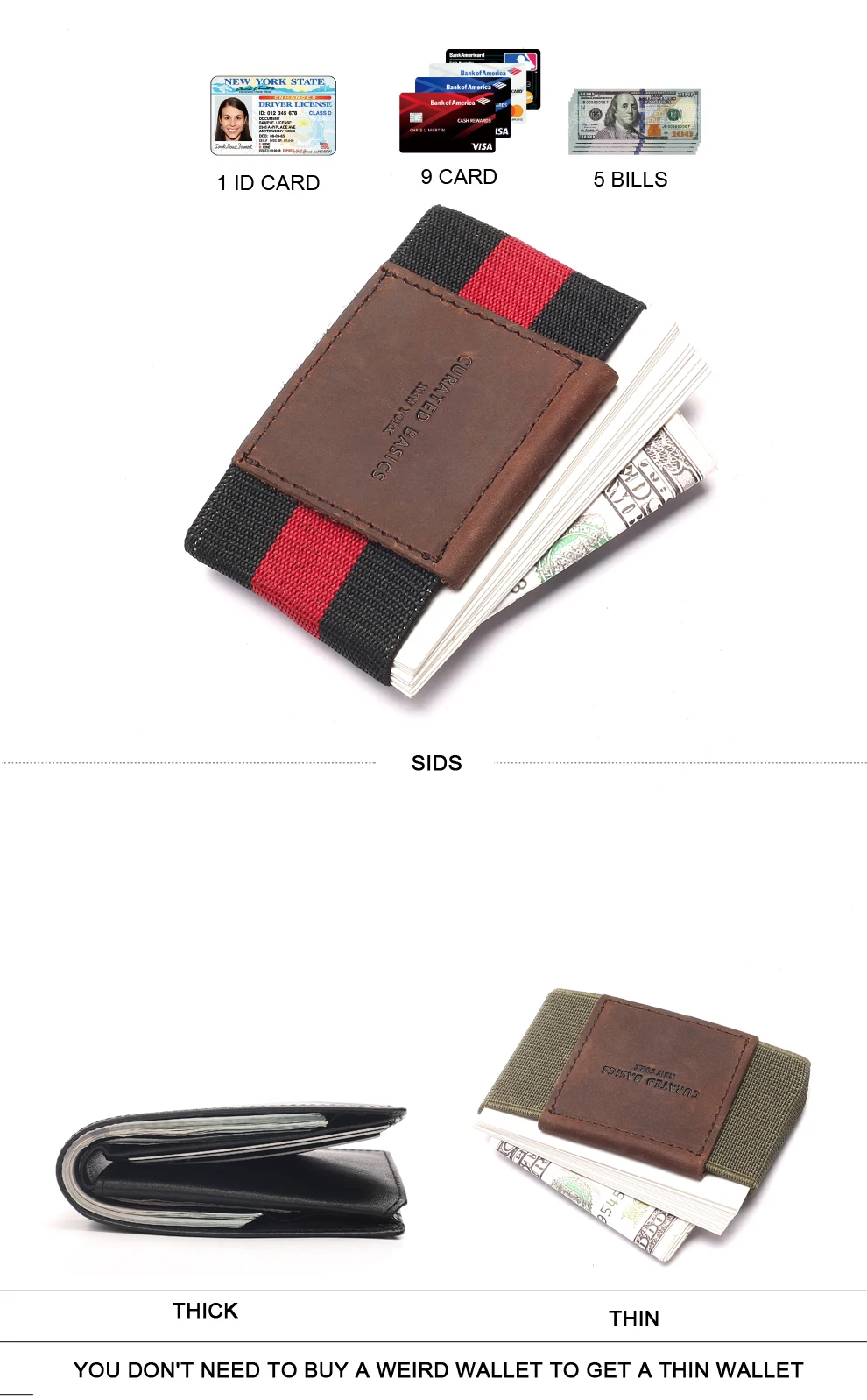 Rubber Band Genuine Leather Card Holder Minimalist Wallet Mens Slim ...