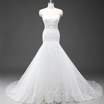 Ivory And White Color Lace Mermaid Long Train Wedding Dress Bridal