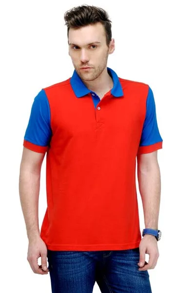 High Quality Men's Fresh Color Polo Shirt Red & Blue Collar - Buy ...