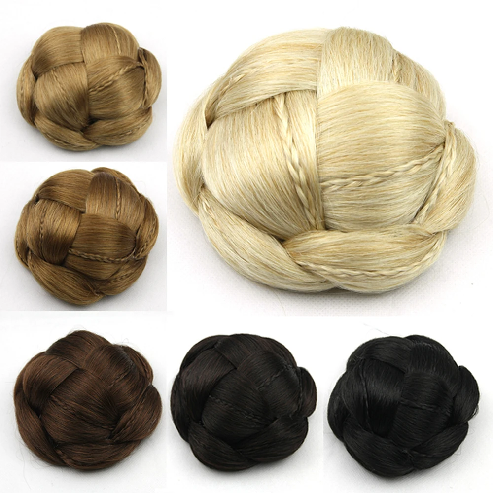 Dark Brown Knitted Braided Clip In Hair Chignon Synthetic Hair