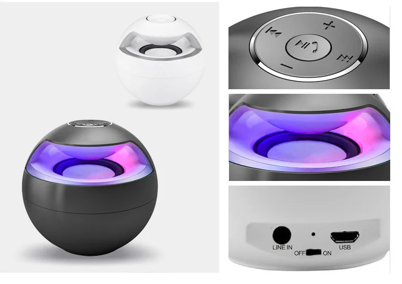 Subwoofer Portable wireless Speaker AJ69 Ball Shaped and Hands Free Speaker with Colorful LED Lights 3.5mm AUX Line-In - ANKUX.COM
