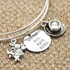 Alice in Wonderland We're All Mad Here Charm Bangle Silver Tea Cup White Rabbit Fables and Fairytale Gift For Her