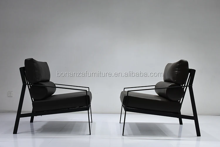 8513 modern metal frame leather sofa set design with goose feather cushion