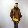 Real Cashmere wool poncho double face woolen cape with real fox fur collar