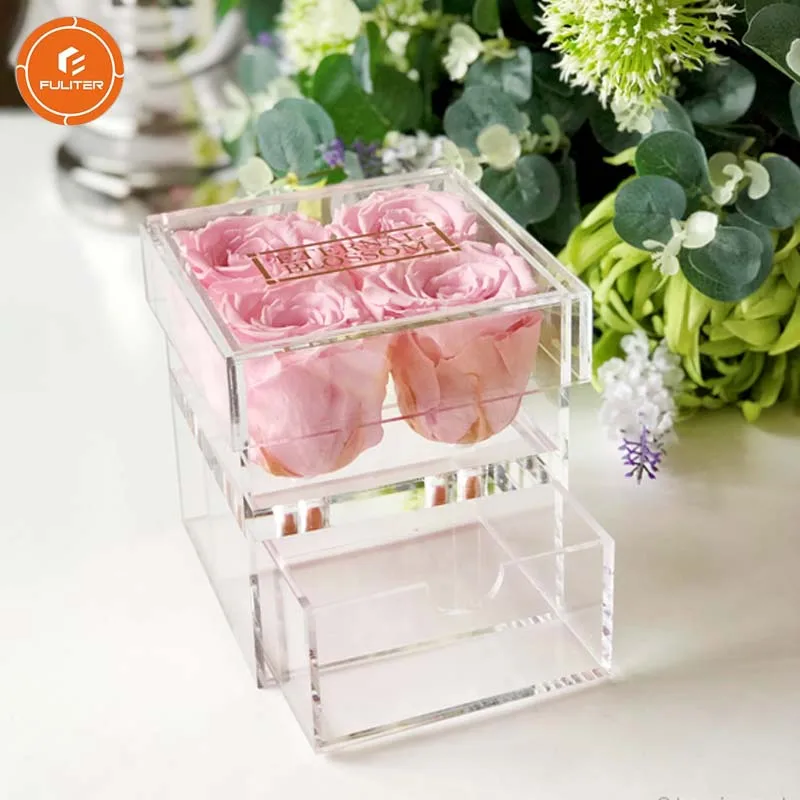 Custom Large Acrylic Box Clear Acrylic Rose Flower Boxes Waterproof