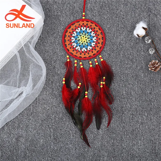 W5472 red Dreamcatcher for Wall Bedroom Party  Wall Hanging Decor Feather Dream Catcher