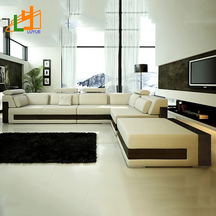 European Style L Shaped Corner Sofa Furniture Set 7 Seater Leather Couch Sofa