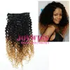 ombre color blond tip 100% virgin brazilian hair afro kinky curly clip in hair extensions