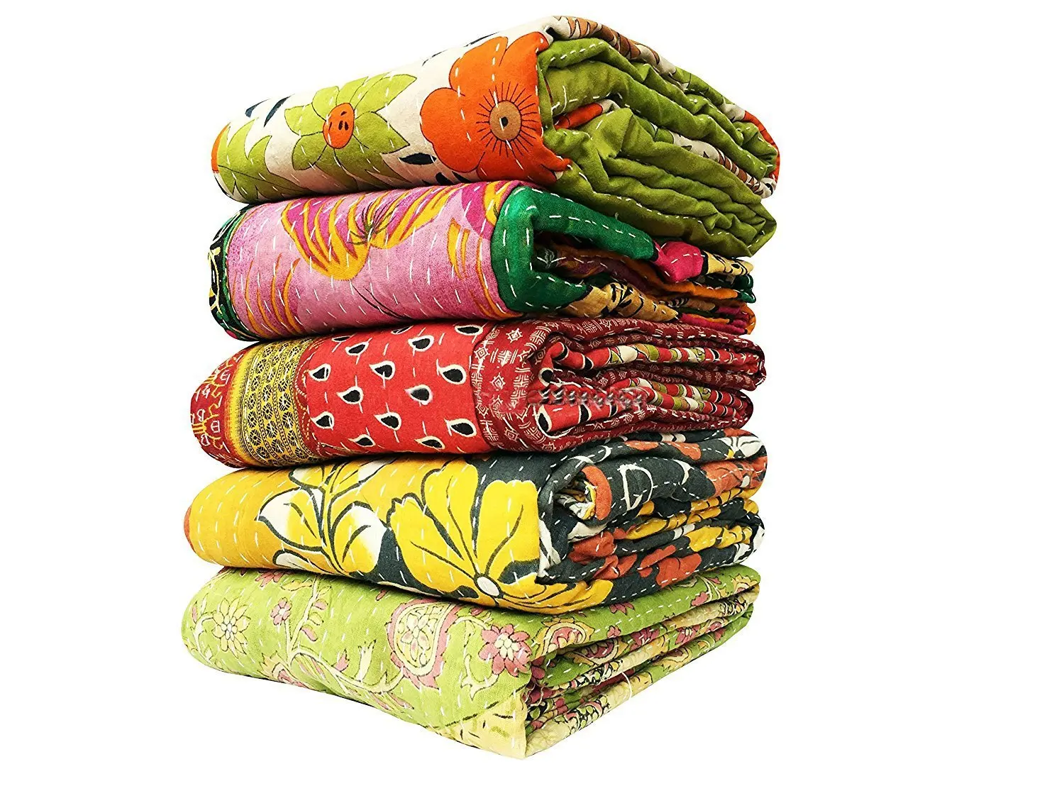 10 Pieces Mix Lot of Indian Tribal Kantha Quilts Vintage Cotton Bed Cover Throw Old Sari Made Assorted Patches Made Rally Whole Sale Blanket