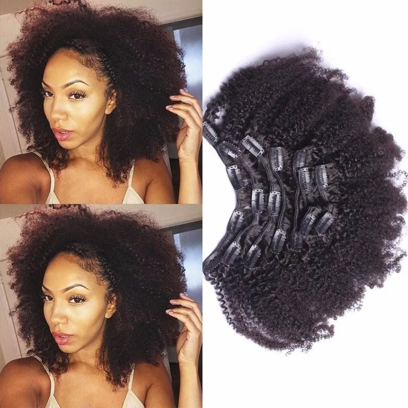 Afro Hair Clip In Human Hair Extensions African Kinky Curly 4b 4c Remy ...