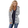 Gray Long Sleeve Button-up Hooded Cardigans sweater women