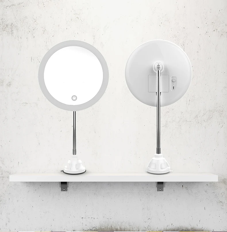 Round Bathroom Mirror Professional Compact LED Light Vanity Mirror Desktop Travel Vanity Mirror for Bathroom with 5x Magnifier