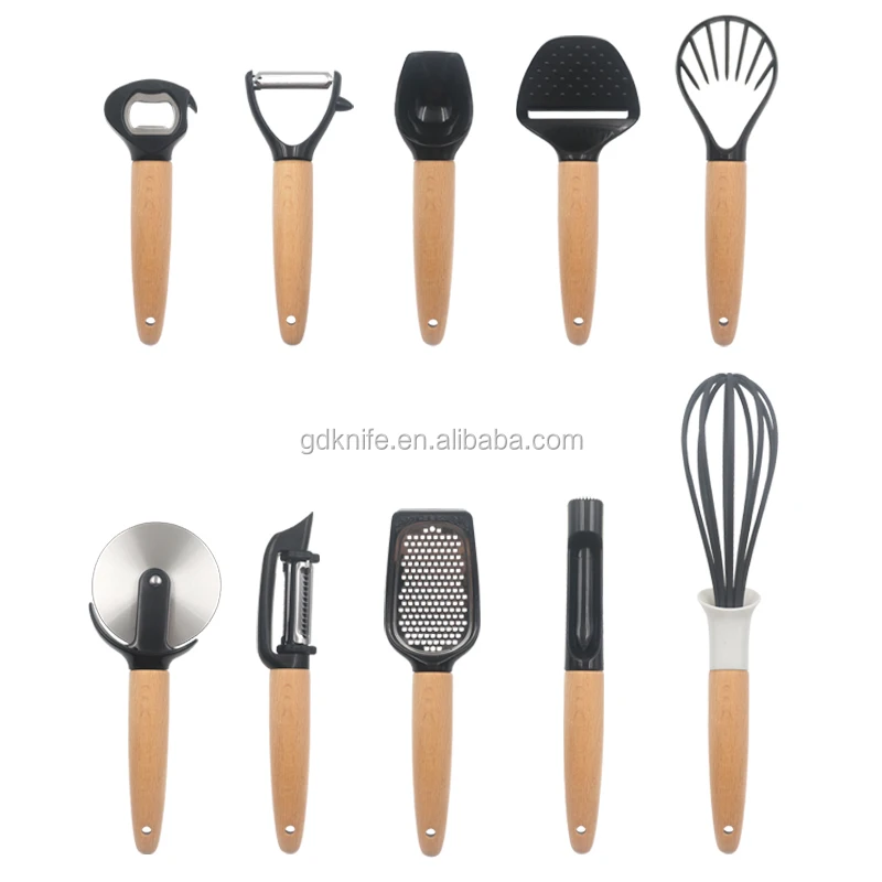Amazon Kitchen Accessories Best Selling 10 Pieces Wood Handle Kitchen