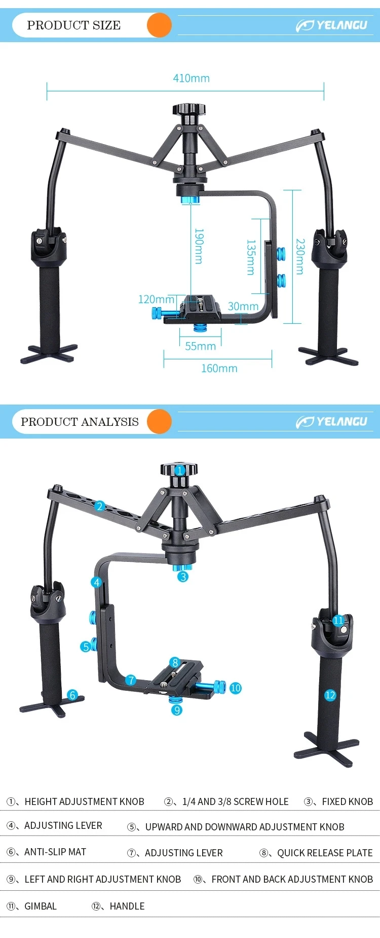 JingYing cheap dual handle video camera spider stabilizer for camera