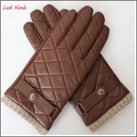 high quality leather gloves for men with knitted cuff