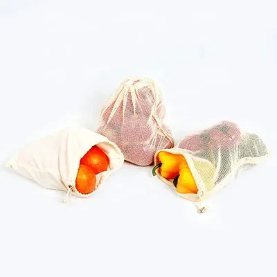 
Custom cotton bag fruit and vegetable reusable organic mesh bag 