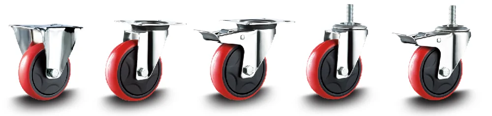 4" Threaded Stem Swivel Industrial Trolley PU Caster Wheels with Brake