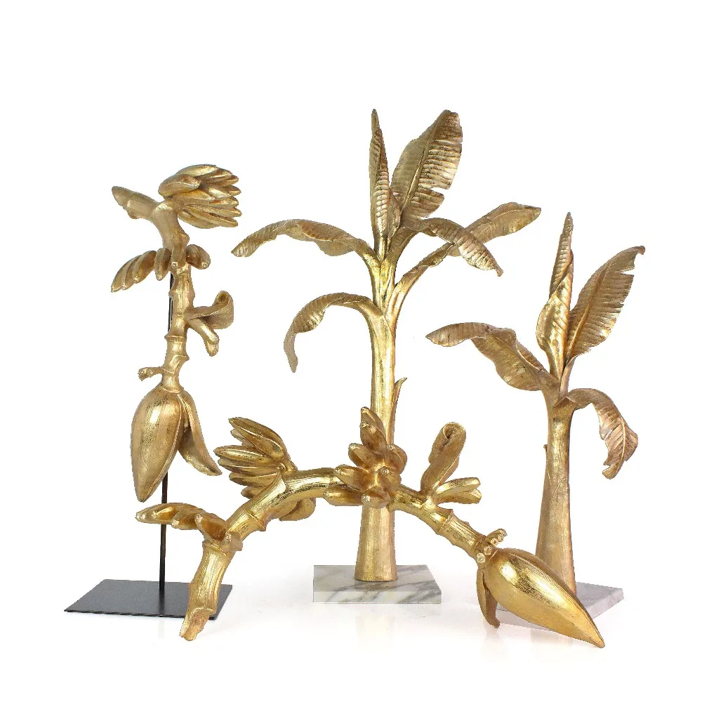 Wholesales Decorative Object  Resin Gold Ginkgo Biloba Statue With Marble Base supplier