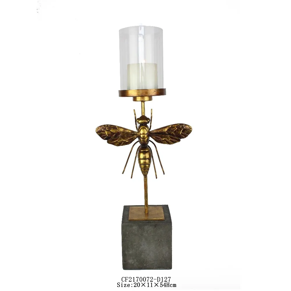 3D Resin Gold Insect Sculpture Glass Cover Candle Holder with Cement Stand Home Decor details