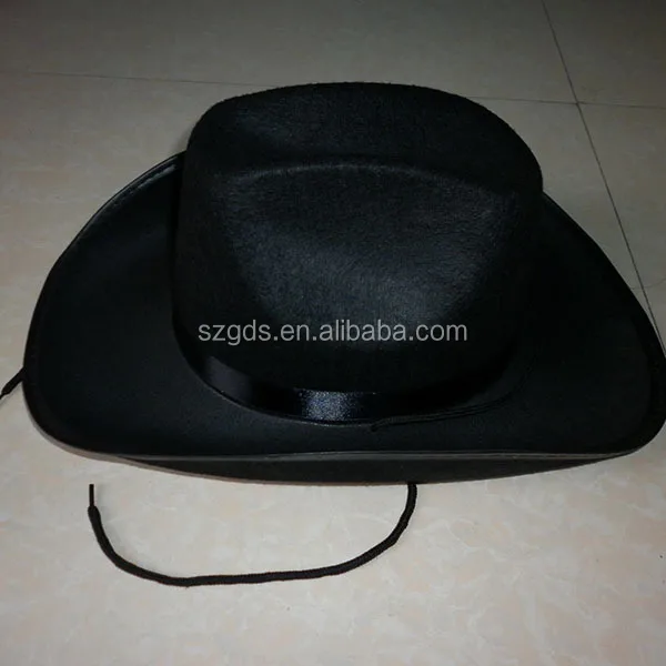 In Stock Black Cheap Cowboy Hat Felt Wide Brim Crushable Wool Felt Hat
