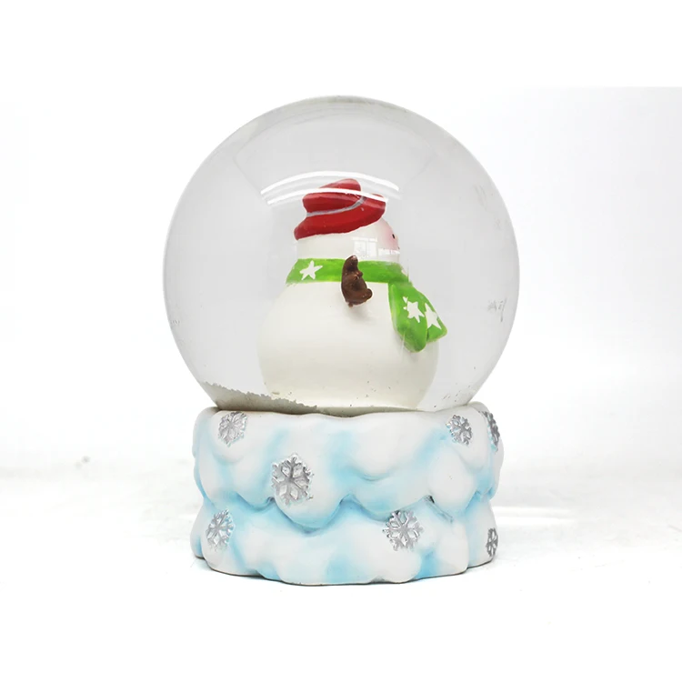 White Resin Snowman Christmas Snow Globe With Blowing Snow Custom